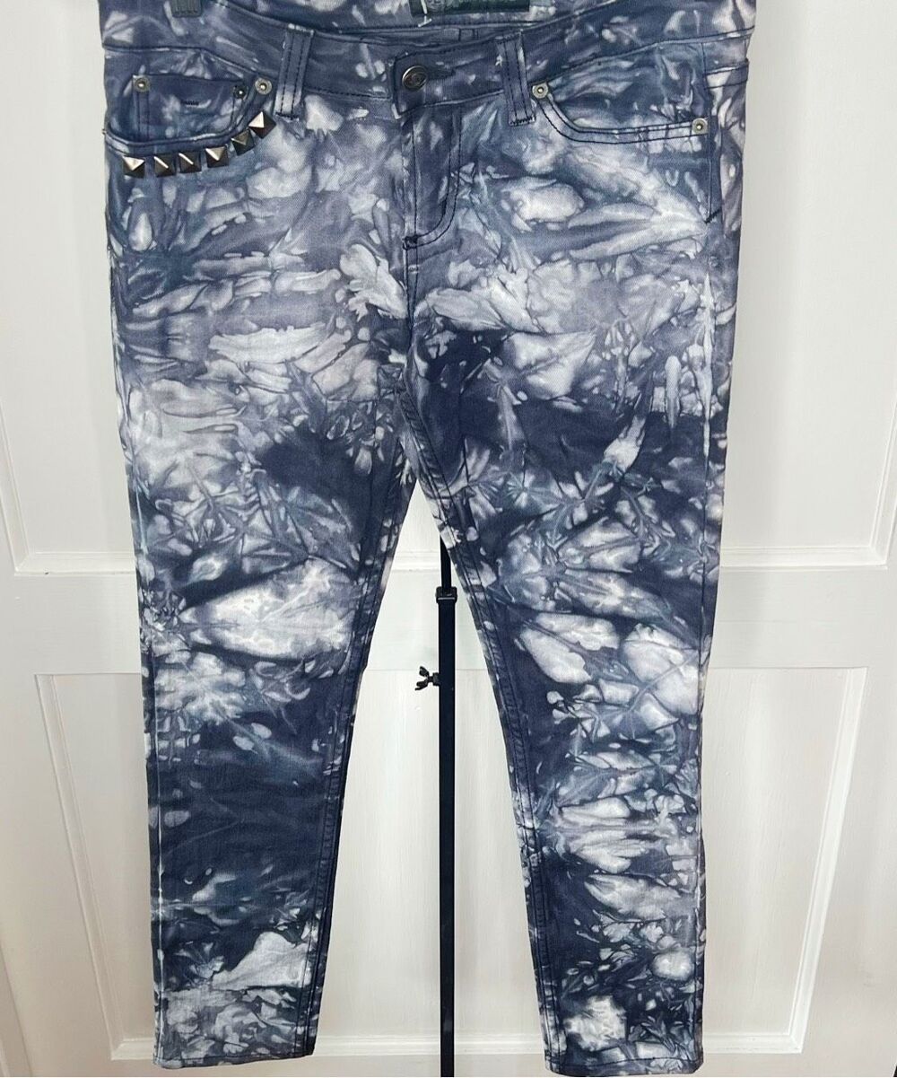 Jet by John Eshaya Black Tie-Dye Acid Wash Studded Skinny Jeans Size 6